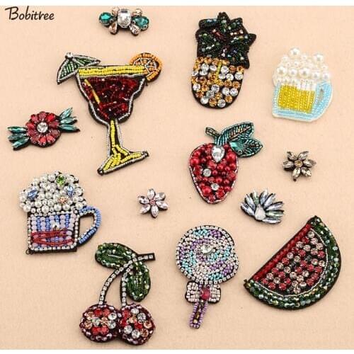 Bobitree 5PCS/LOT Handmade Beaded Patches Beaded Flowers fruits Patches for Clothes bags decoration