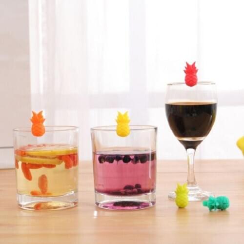 6PCS Cute Silicone Red Wine Cup Mark Wine Glass Charm Pineapple Wine Glass Marker Drink Glass Tag Beer Bar kitchen Accessories