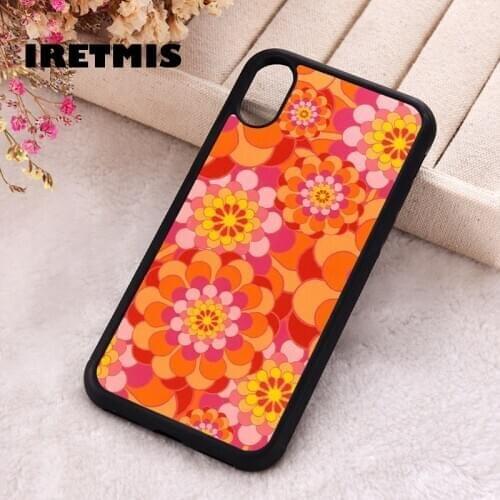 Iretmis 5 5S SE Phone Cover Case for iPhone 6 6S 7 8 Plus X Xs XR 11 12 Mini Pro Max Rubber Silicone 60s Orange Flower Power