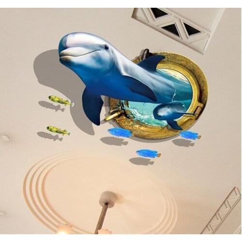COVPAW Wall Stickers Dolphin Ocean Underwater Living Room Bedroom Home Decor Wall Decal Removable Toilet Wallpaper Mural