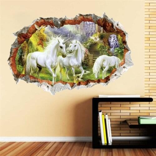 Unicorn Horse Borken Wall Stickers Living Room Bedroom Decoration 3d Cartoon Animals Mural Ar Diy Home Decals Children Gift