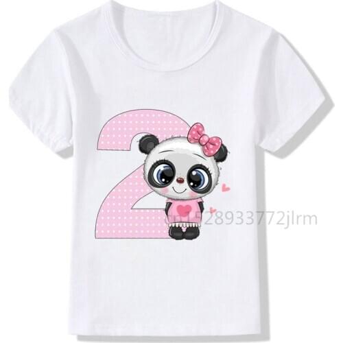 Boys Girls Cartoon Panda Birthday Number Print T Shirt Children Birthday T-shirts Baby Kids Funny Animal Gift Tshirt Present