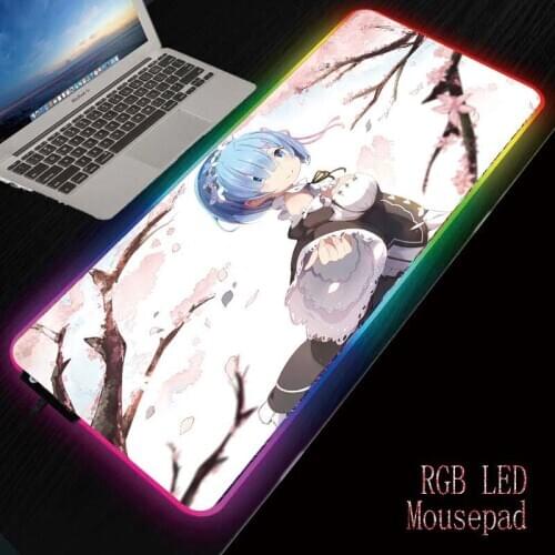 Mairuige Rem Re Zero Anime Girl RGB Gaming Mouse Pad Large Computer Mouse Pad Gamer Backlight Mause Pad Carpet Keyboard Desk Mat
