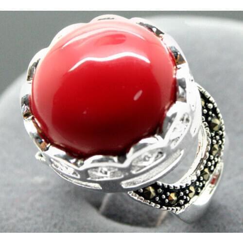 16mm 925 SILVER RED CORAL Bali Handcrafted Ring Size 7/8/9/10