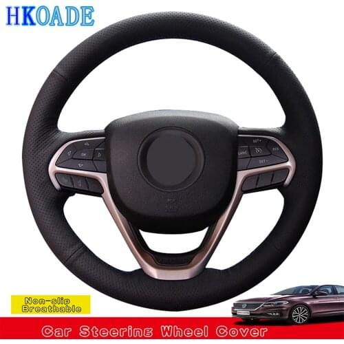 Handmade Black Stylish Leather Black Artificial Leather Car Steering Wheel Cover Wrap For Grand Cherokee 2014-2020 Jeep Cherokee