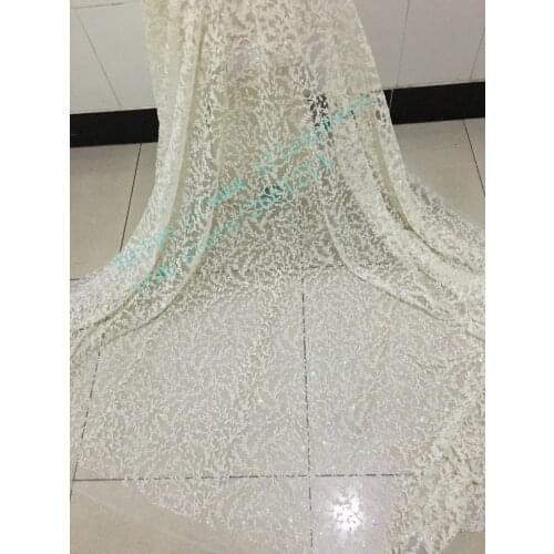 Super Quality off white african sequins glued glitter fabric BZL-00229 shining glued glitter sequins lace fabric for sexy dress