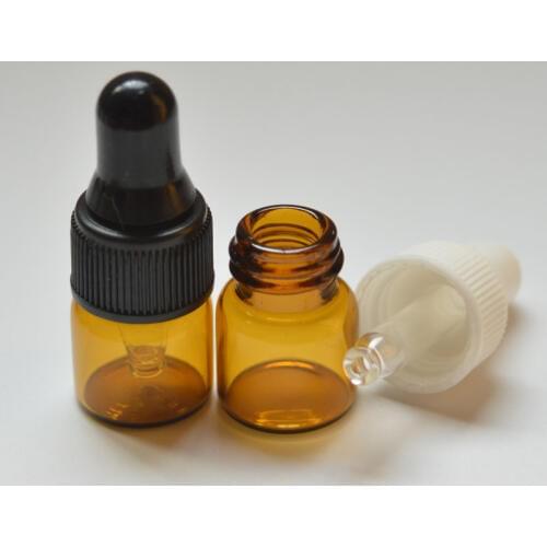 5pcs Small Amber Glass Bottle Sample Vial For Essential Oil Perfume Tiny Portable 1ml Bottle