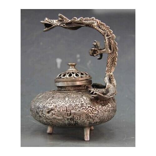 Copper Brass CHINESE crafts decor ation Asian 5.5 Tibet budismo branco cobre prata queimador de incenso SD 506