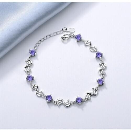 Trendy 925 Sterling Silver Bracelets For Women Jewelry Bright Zircon Purple Geometry Bracelet Female Party Accessories Princess