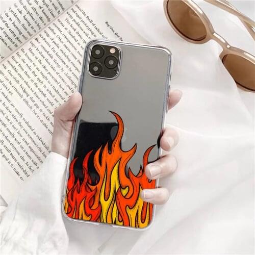 Fashion Flame Fire Pattern Phone Case For iPhone 7 8 Plus SE 2020 12 mini 11 Pro Max X XS MAX XR Soft Clear Transparent Cover