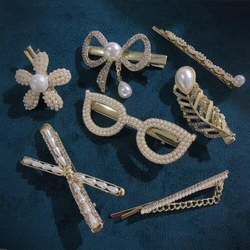 Mokopela Fashion Rhinestone Pearls Hairpins with Jewelry Ladies Gold Metal Hair Pin Clips Fork Stick for Women Gift Party Daily