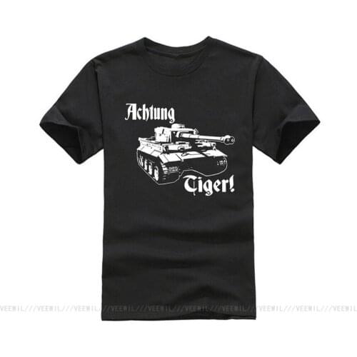 Mens Achtung Tiger WW2 German Deutschland Wehrmacht Panzer Black Retro Tee Shirt World Of War 2 Military Armour T-shirt
