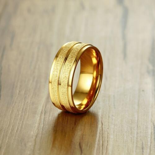 Mens Women Double Spin Frosted Rings Gold Tone Stainless Steel Wedding Bands Male Female Unisex anel alliance Jewelry