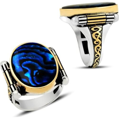 925 Silver Deep Blue Desingned Men Rings for Daily Wearing