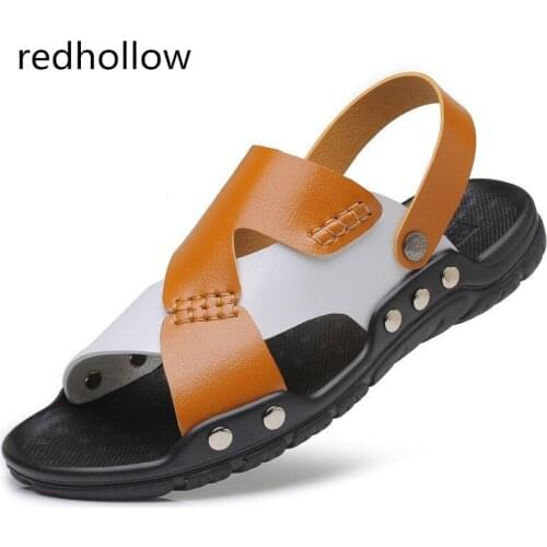 Man Fashion Sandals Summer Mens Slippers Leather Shoes Beach Sandals Casual Soft Men Shoes Flip-Flops Zapatos Big Size 38-47