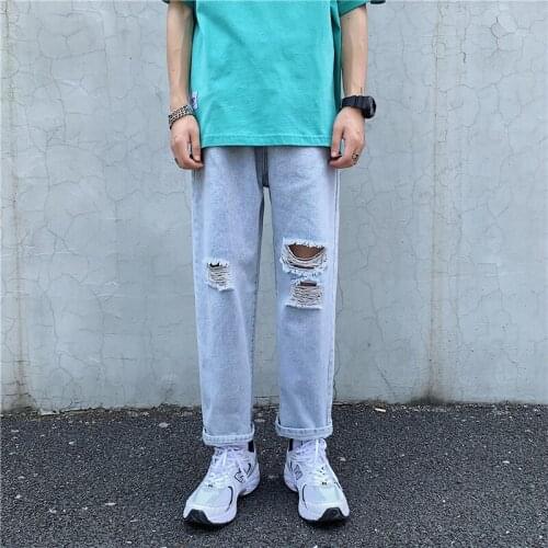 MITEKSAN Men Stylish Ripped Jeans hombre Skinny Slim Straight Frayed Denim Trousers New Fashion Skinny Jeans Men Clothing