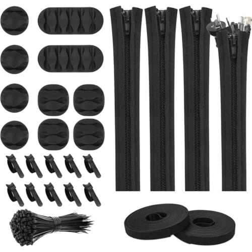 Wire Management Kit Suitable for TV/Computer/Home Wire Management, Cable Sleeve Packing Organizer, 5 Pieces-Black