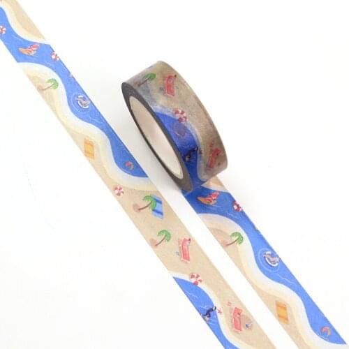 New 1PC 15mm*10m Seaside Resort Holiday Decorative Washi Tape Scrapbooking Masking Tape Office Supply designer mask washi tape