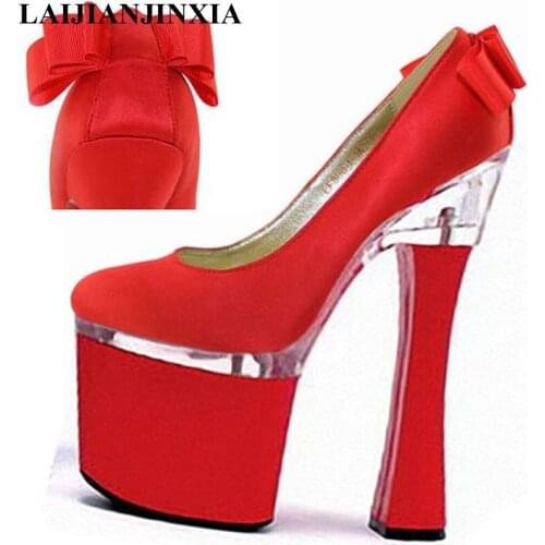 LAIJIANJINXIA Hot Red New Sexy 18cm High Heels Dancing Night Club Party Modern Dance Shoes Women Platform Pole Dance Pumps Shoes