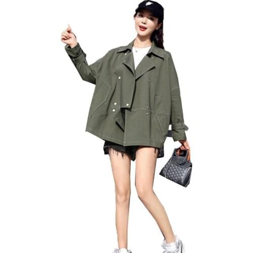 Spring Autumn New Korean Style Loose Windbreaker Womens Mid-Long Popular Short Coat Long Sleeve Female Suit Collar Jacket With
