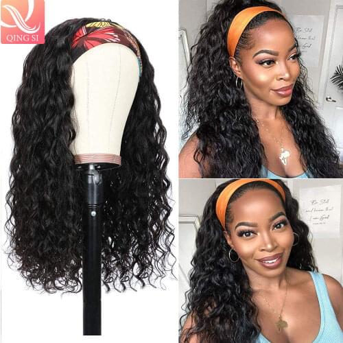 Glueless Water Wave Headband Wigs Brazilian Scarf Wig Remy Human Hair Wigs for Women Beginner Friendly QINGSI NEW