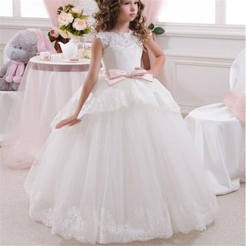 FeiYanSha Girls Dress Flower Mesh Children Lace Dresses Wedding Party Long Ball Gowns Birthday Clothing for Girl