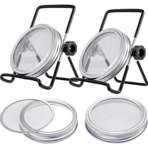 Seed Sprouter Germination Cover Kit Sprouting Mason Jars With 2 Pack Stainless Steel Sprouting Stands For Wide Mouth Mason Jars