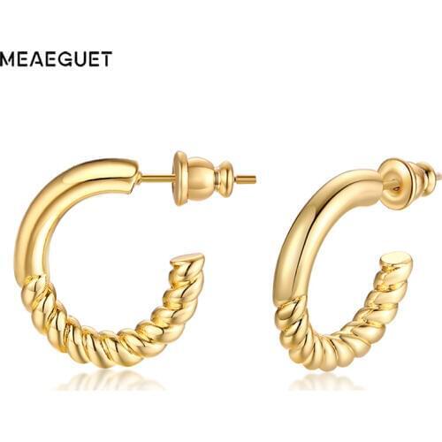 Brass Hollow Twist Hoop Earrings Gold Tone Simple Round Vantage Earrings For Women Lady