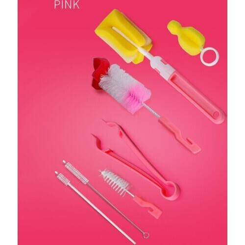 7Pcs/Set Baby Milk Bottle Brushes Protable Sponge Baby Pacifer Brush Set 360 Degree Cleaner for Baby Nipple Bottle