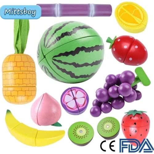 Montessori Simulation 3D Woodens Toy Magnetic Cutting Fruit Banana Lemons Kitchen Model Early Educational Toys for Children Gift
