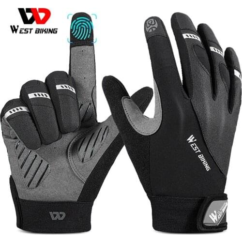 WEST BIKING Bicycle Gloves MTB Road Riding Anti-Slip Motorcycle Full Finger Touch Screen Shockproof Breathable Glove