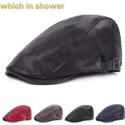 Which in shower spring winter PU beret women men solid faux leather flat cap female male blank peaked bone black red newsboy cap