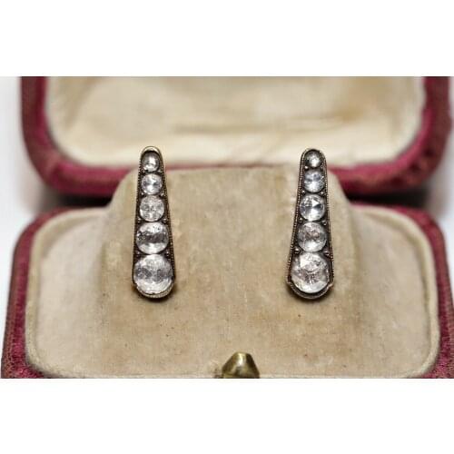 VINTAGE 8K GOLD NATURAL ROSE CUT DIAMOND DECORATED PRETTY EARRING