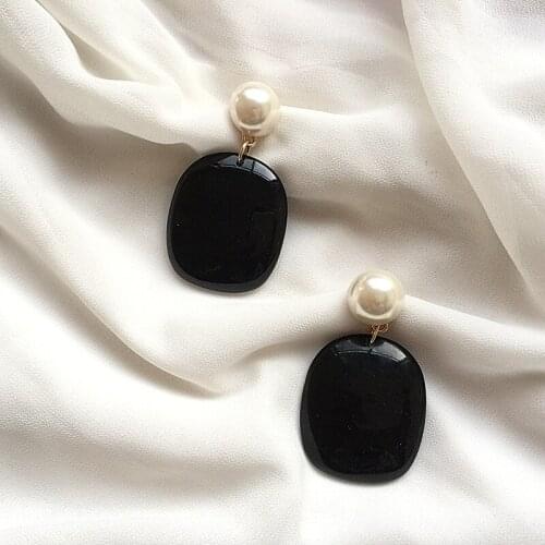 Vintage Resin Geometric Pearl Earrings for Women Black Color Geometric Drop Earring 2018 Metal Earring Fashion Jewelry