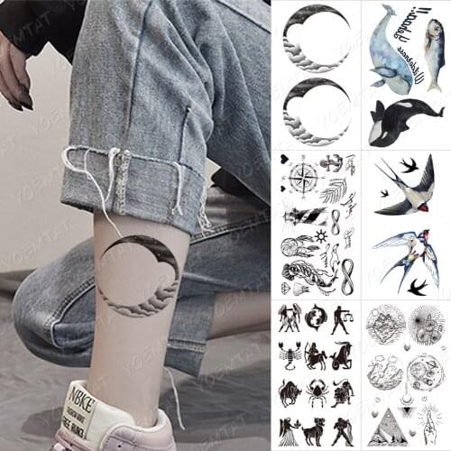 Waterproof Temporary Tattoo Sticker Woman Starry Sky Coming Universe Whale Compass Flash Tatoo Child Kid Body Art Fake Tatto Man