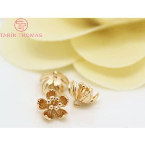 6PCS 7x9MM 24K Champagne Gold Color Plated Brass Plum Flower Charms High Quality Diy Jewelry Accessories