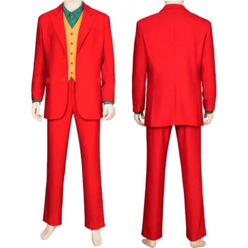 Adult Men Joker Origin Arthur Frank Cosplay Costume Red Outfit Halloween Party Full Props Suit