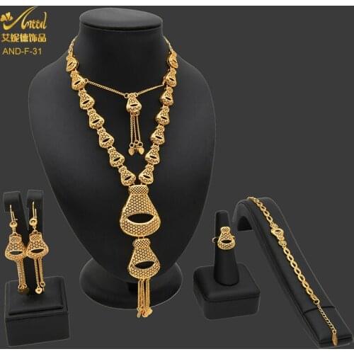 African Jewelry Hawaiian Fashion Bracelet Dubai Wedding Luxury Gold Plated Necklace Earrings Ring Bride Gift Set Bracelets