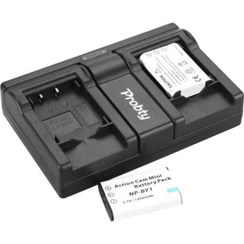 2Pcs Probty NP-BY1 NP BY1 NPBY1 Battery + USB Dual Charger For Sony HDR-AZ1VR AZ1 AZ1V AZ1VR Sport Action Cam Mini Camcorder