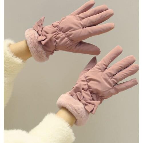 Korean Style Women 's Winter Cycling Waterproof Windproof Thickening Cold-Proof Cute Touch Screen Warm Gloves
