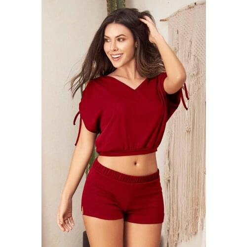 Womens Red Bustier Shorts Pajamas Suit