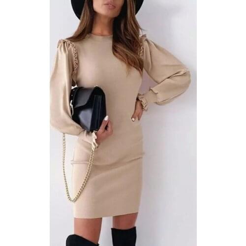 Spring Slim Elegant Office Lady Dress 2021 Autumn Butterfly Long Sleeve Mini Dress Women Casual O Neck Solid Party Dress