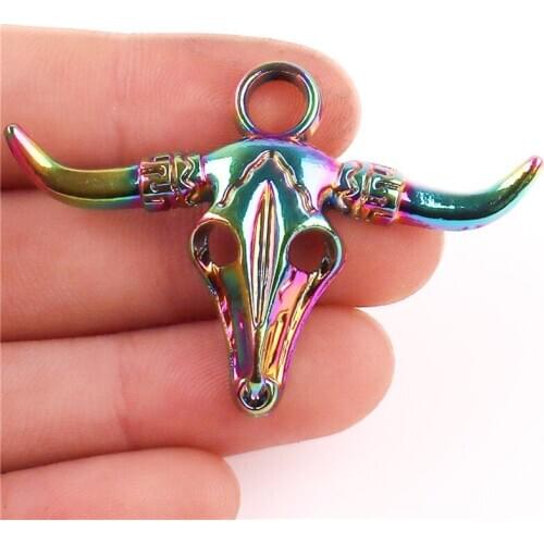 20pcs Rainbow Color Alloy Bull Head Metal Pendants Bull Skull Charms DIY Accessories For Jewelry Making Findings