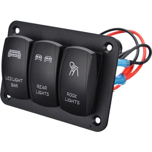 3 Gang Boat Auto Car Marine ATV UTV Rocker Switch Panel 12V 24V Blue LED Light ON/Off Toggle Switch Control Panel