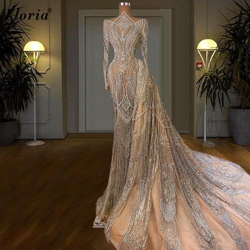 3 Designs Glitter Celebrity Dresses Long Sleeves Mermaid Red Carpet Runaway Dresses Luxury Evening Dresses For Women 2021