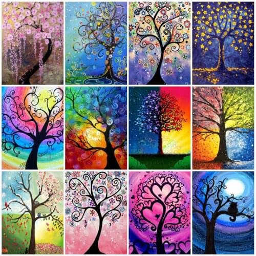 AZQSD Diamond Painting Tree Full Square/Round Drill Diamond Embroidery Landscape Picture Of Rhinestones Handmade Home Decor