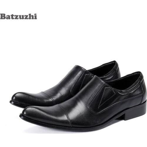Batzuzhi Classic Mens Leather Dress Shoes Pointed Toe Black Genuine Leather Shoes Men for Business Formal, Big Size US6-12