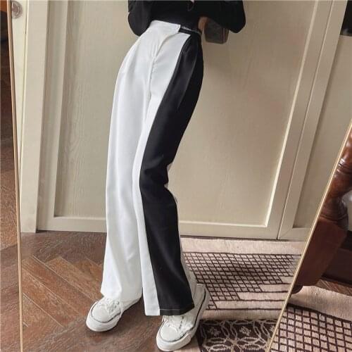 Women Retro Wide Leg Pants Summer Casual Female Korean High Waist Long Pants 2021 New Vintage Loose Patchwork Straight Trousers