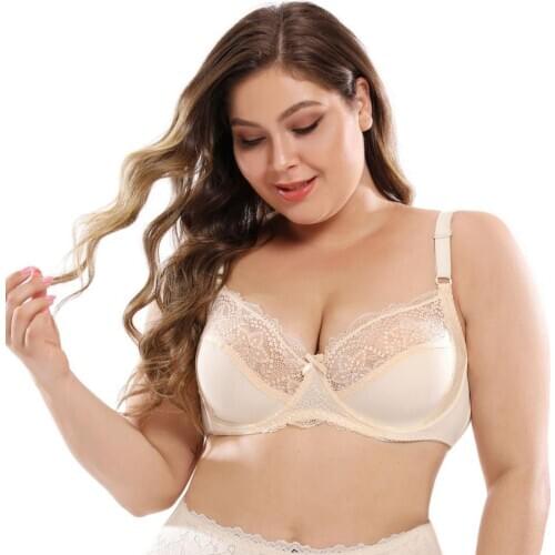 Push Up Bra Latest Women Bras Unlined Non Pad Full Cup Lace Bra 85-110 DE Big Women Lace Trim Bra Plus Size Clothing for Women