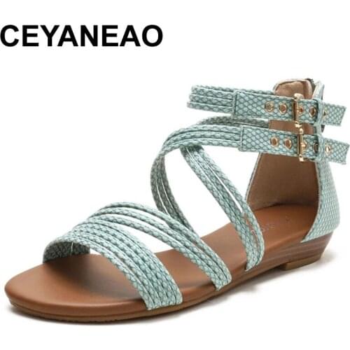 CEYANEAOWomen Sandal Summer Shoes PU New Flat Sandals Ladies Comfort Casual Ladies Plus Size Sandals Female Womens Sandals Shoe